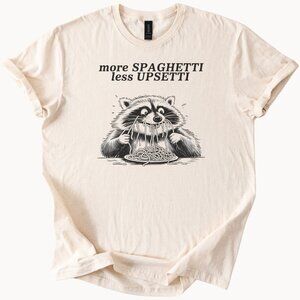 Raccoon Eating Spaghetti Graphic T Shirt Funny More Spaghetti Less Upsetti